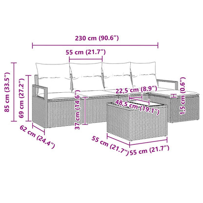 Set di divani con cuscino 6 pcs Grigio polyrattan | homemem39