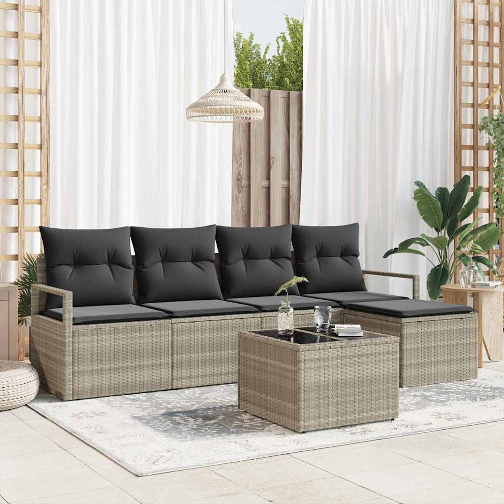 Set di divani con cuscino 6 pcs Grigio chiaro polyrattan | homemem39