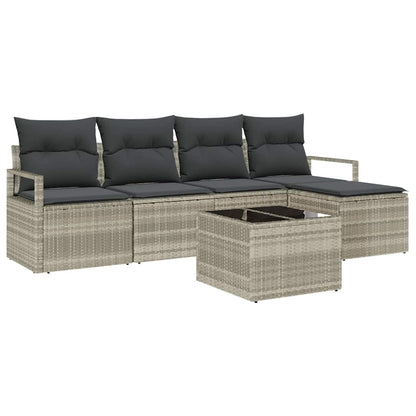 Set di divani con cuscino 6 pcs Grigio chiaro polyrattan | homemem39