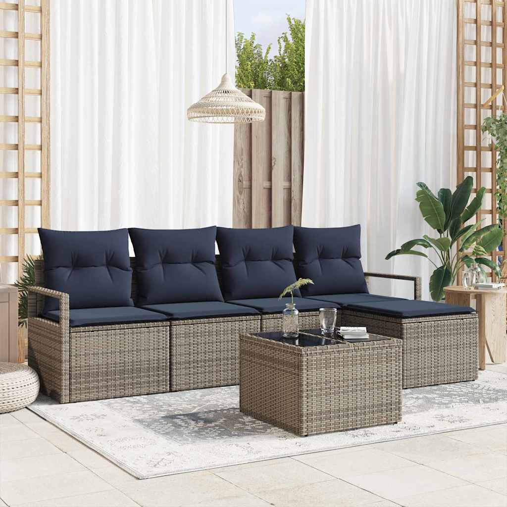 Set di divani con cuscino 6 pcs Grigio polyrattan | homemem39