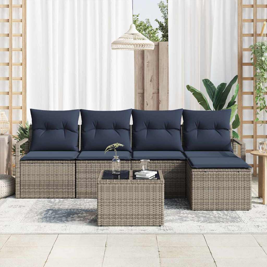 Set di divani con cuscino 6 pcs Grigio polyrattan | homemem39