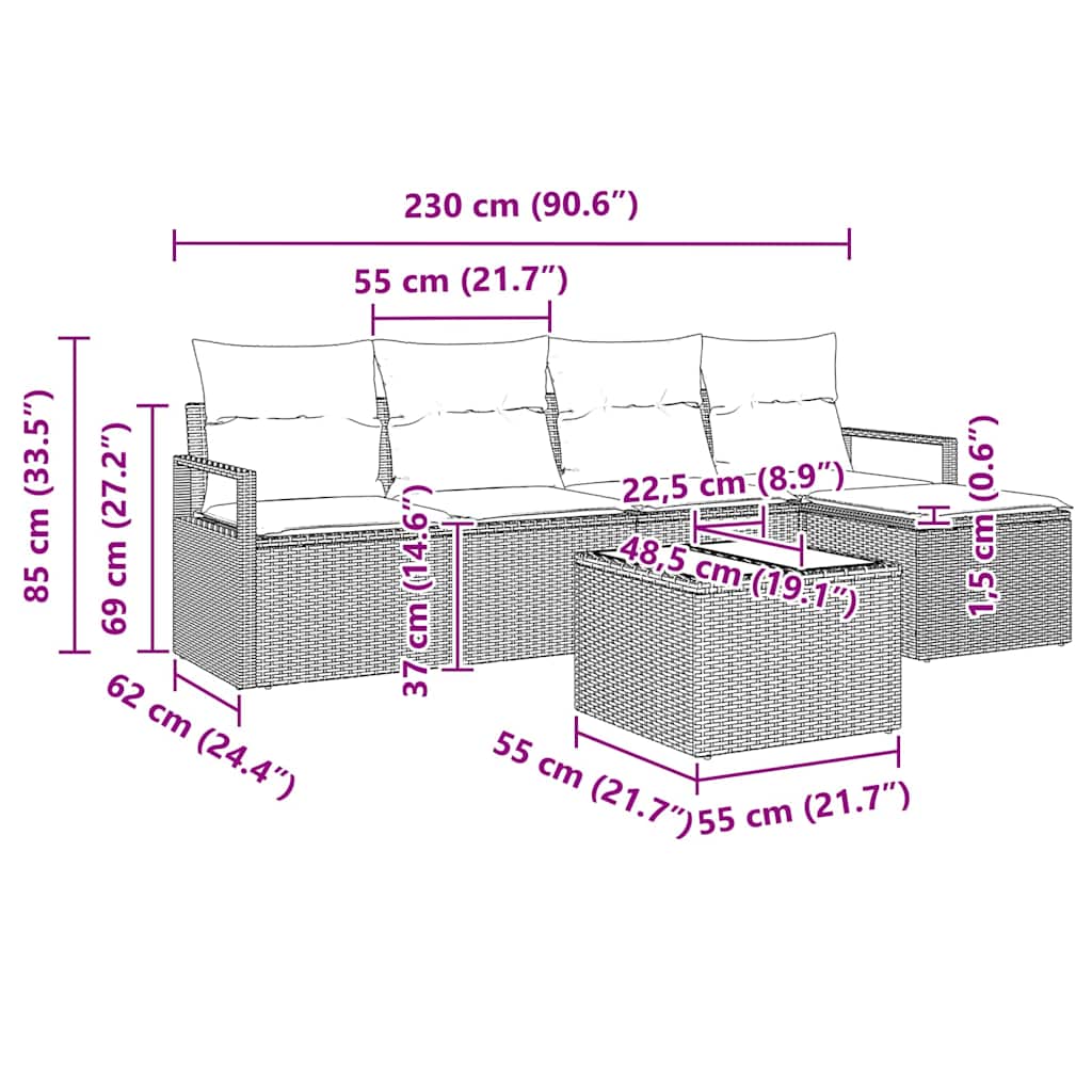 Set di divani con cuscino 6 pcs Grigio polyrattan | homemem39