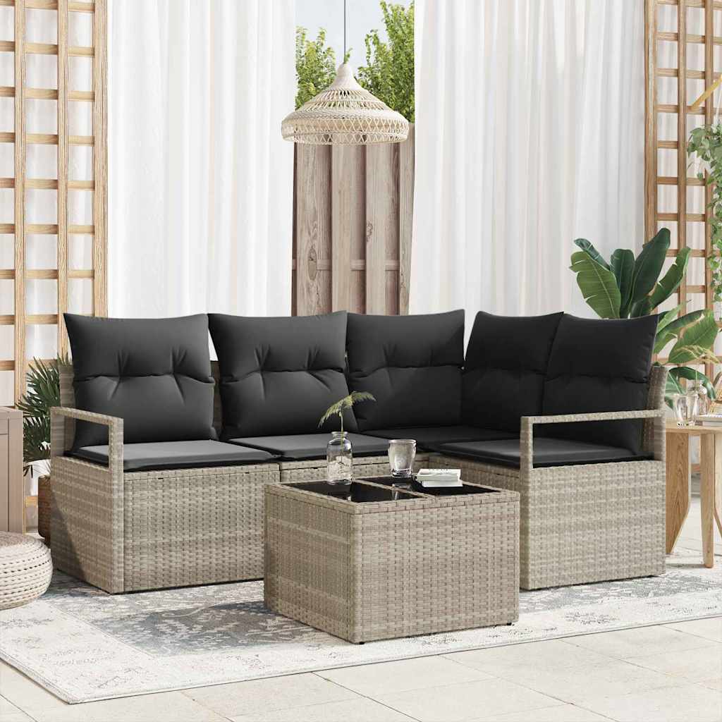 Set di divani 5 pcs Grigio chiaro polyrattan | homemem39