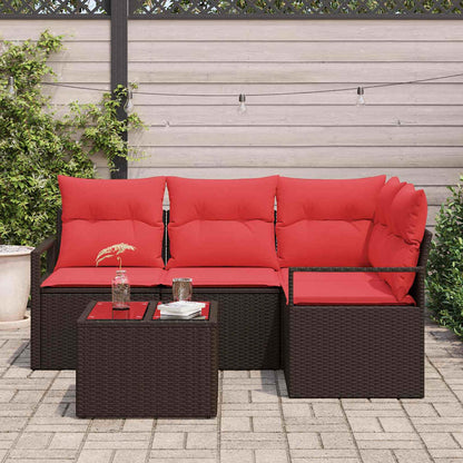 Set di divani con cuscino 5 pcs Marrone polyrattan | homemem39