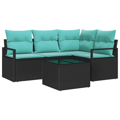 Set di divani con cuscino 5 pcs Nero polyrattan | homemem39