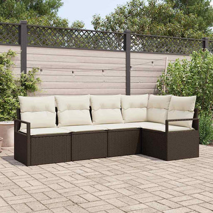 Set di divani con cuscino 5 pcs Marrone polyrattan | homemem39