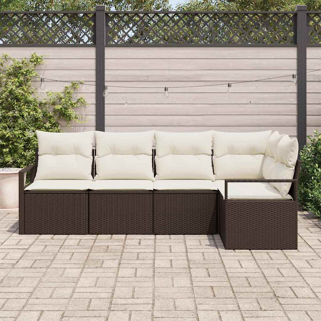 Set di divani con cuscino 5 pcs Marrone polyrattan | homemem39