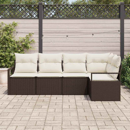 Set di divani con cuscino 5 pcs Marrone polyrattan | homemem39
