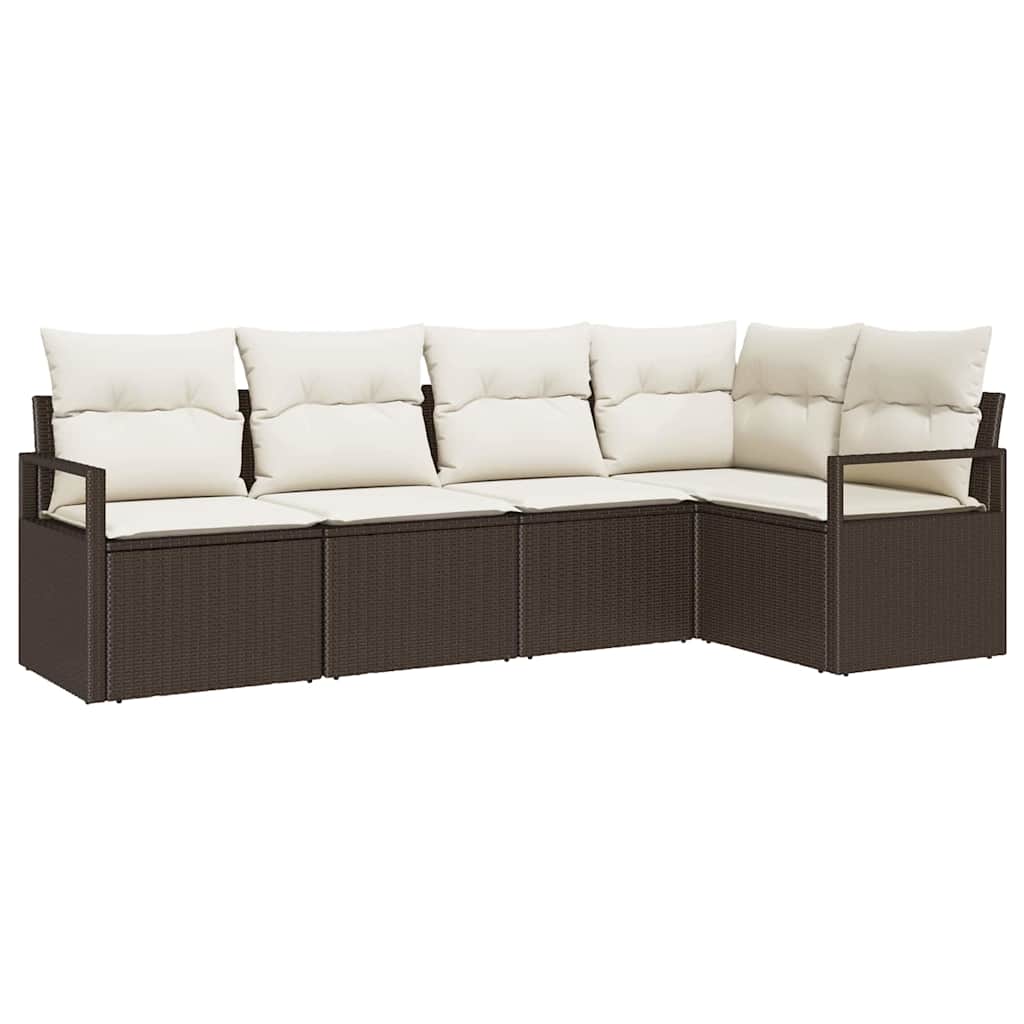 Set di divani con cuscino 5 pcs Marrone polyrattan | homemem39