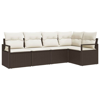 Set di divani con cuscino 5 pcs Marrone polyrattan | homemem39