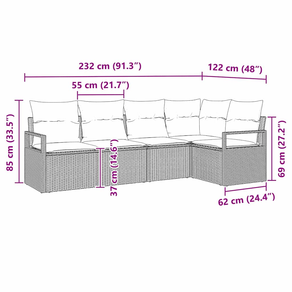 Set di divani con cuscino 5 pcs Marrone polyrattan | homemem39