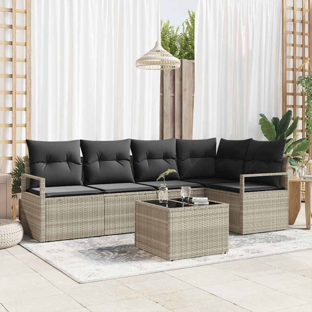 Set di divani con cuscino 6 pcs Grigio chiaro polyrattan | homemem39