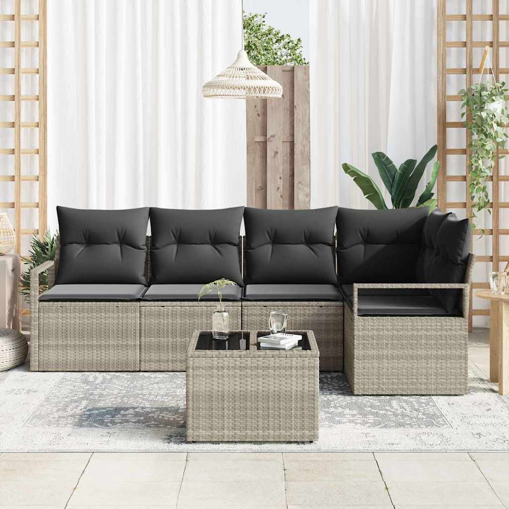 Set di divani con cuscino 6 pcs Grigio chiaro polyrattan | homemem39