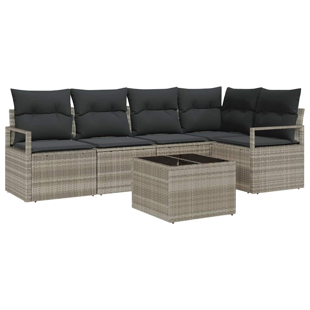 Set di divani con cuscino 6 pcs Grigio chiaro polyrattan | homemem39