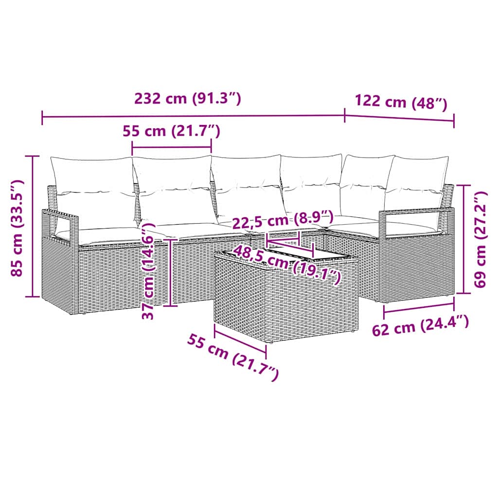 Set di divani 6 pcs Marrone polyrattan | homemem39