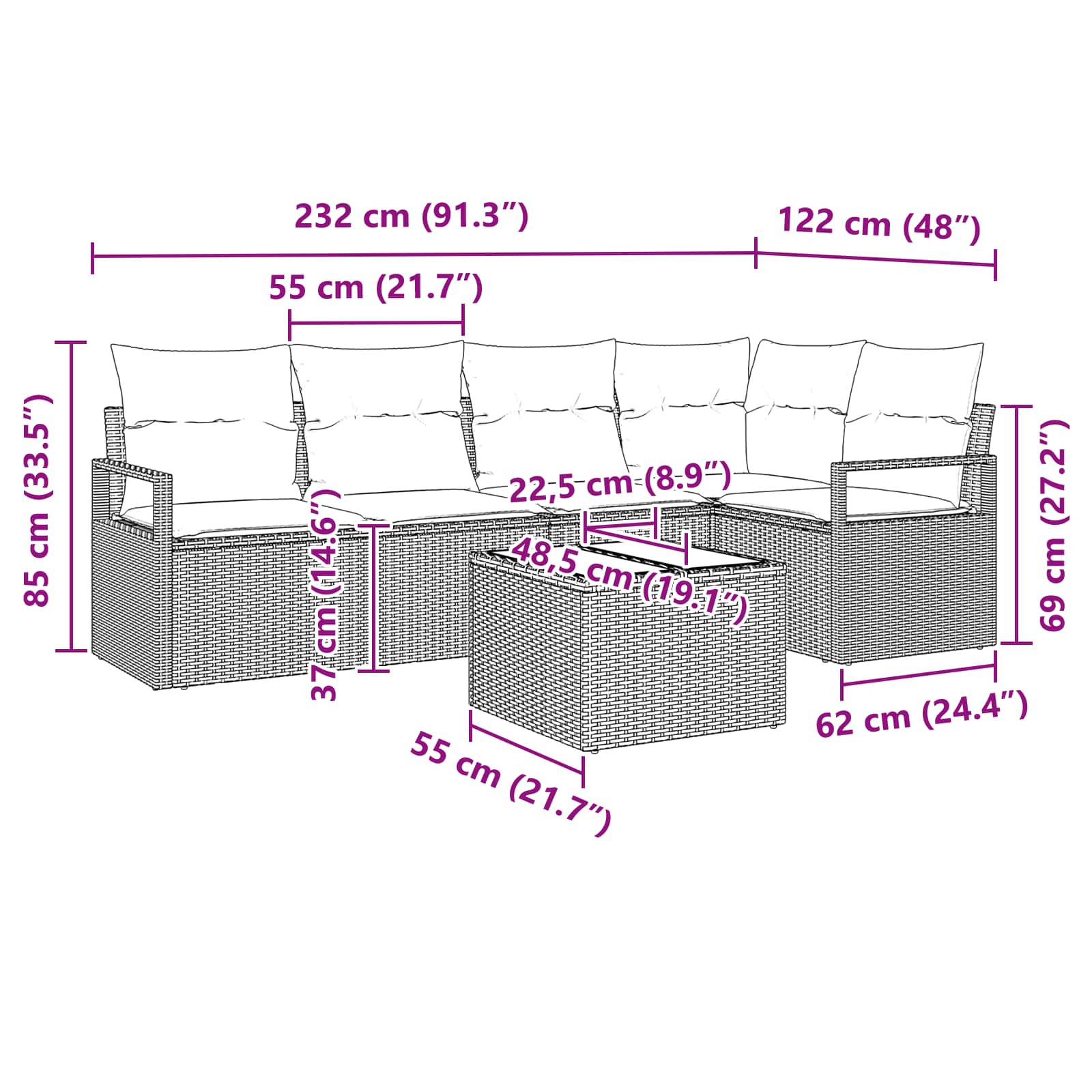 Set di divani 6 pcs Grigio polyrattan | homemem39