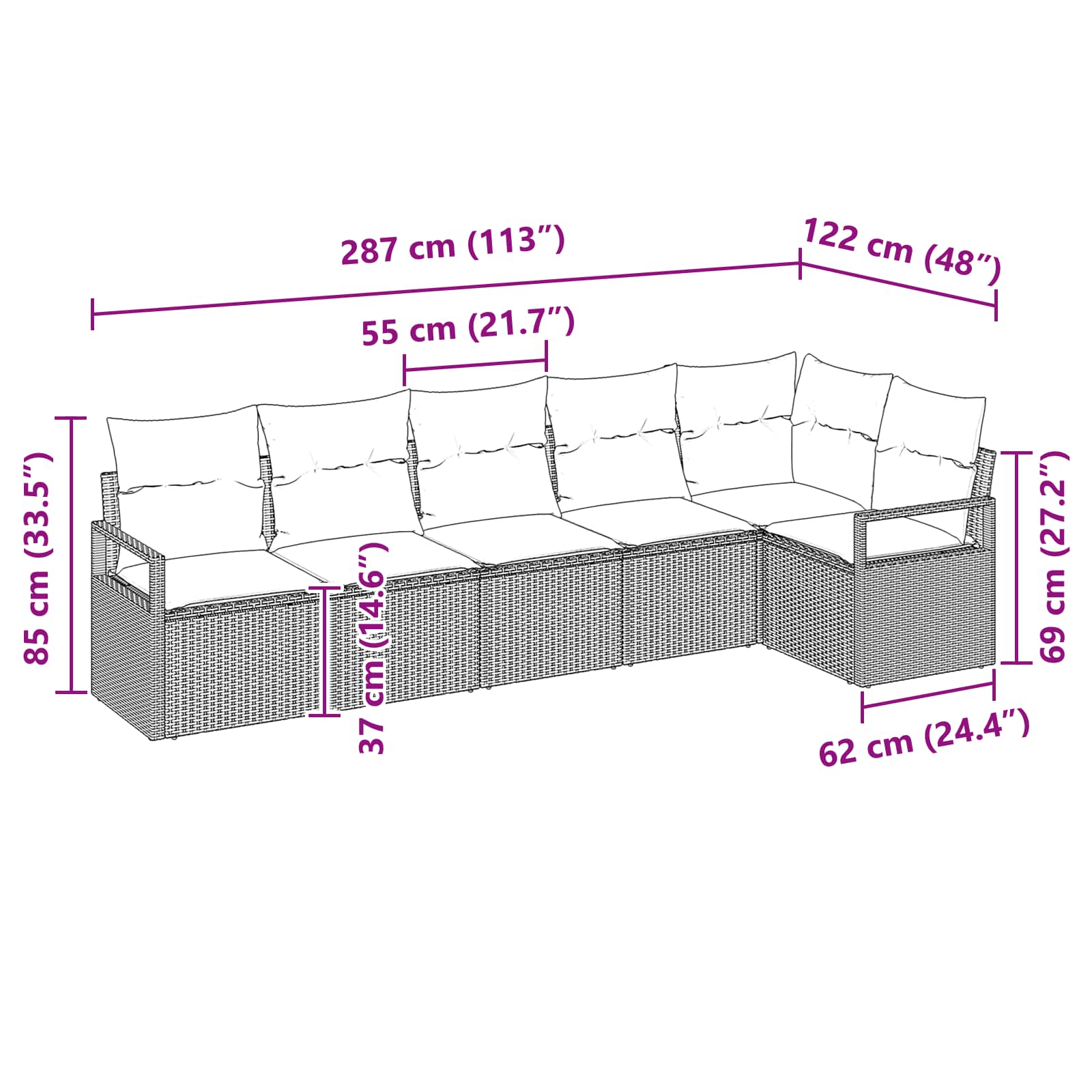 Set di divani 6 pcs Marrone polyrattan | homemem39