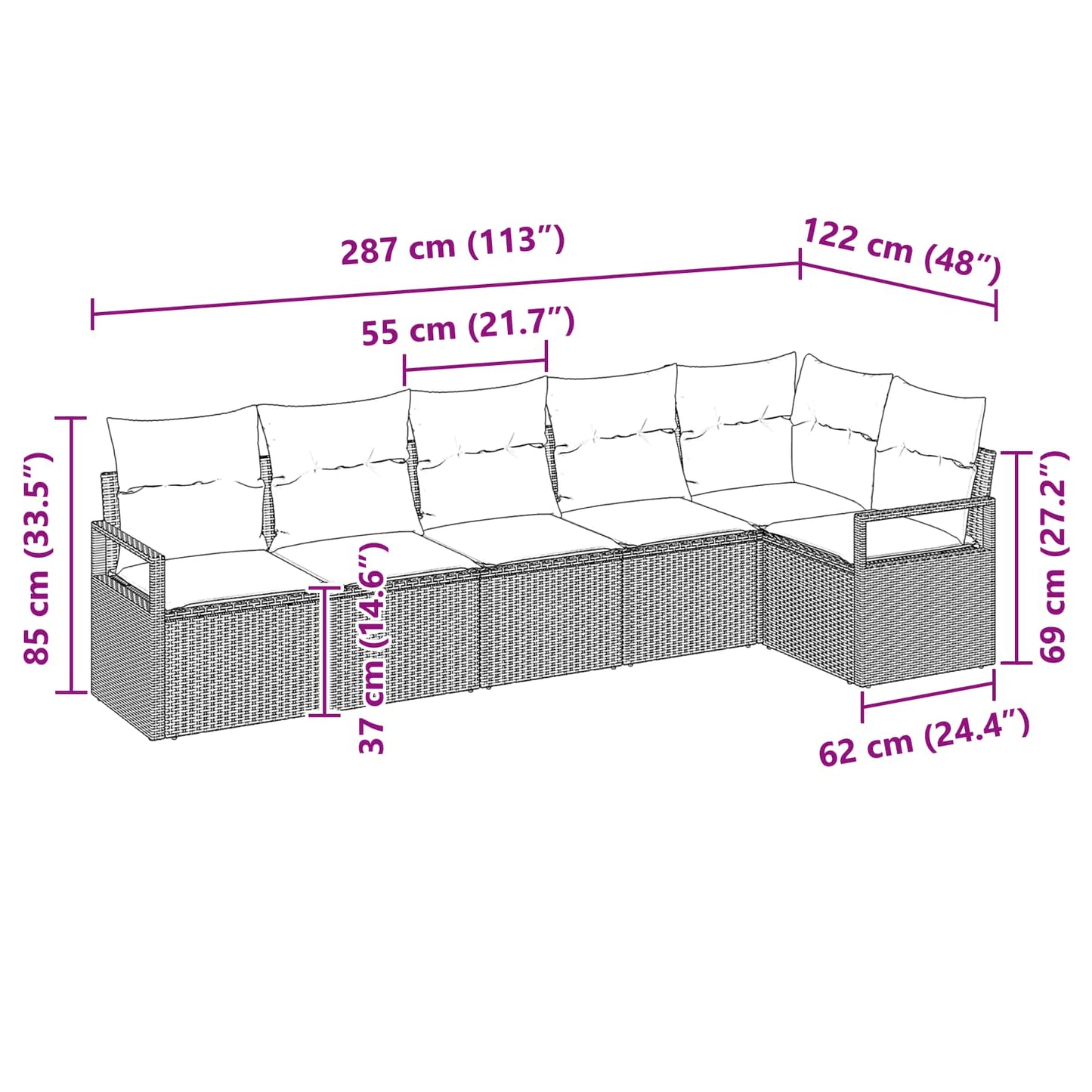 Set di divani 6 pcs Grigio polyrattan | homemem39