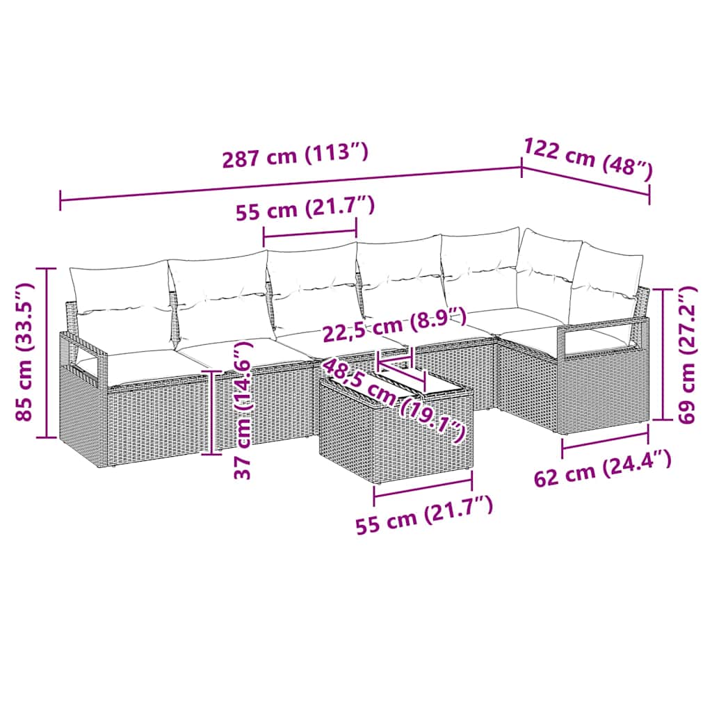 Set di divani 7 pcs Nero polyrattan - homemem39