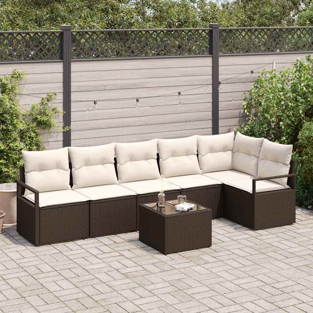 Set di divani con cuscino 7 pcs Marrone polyrattan | homemem39