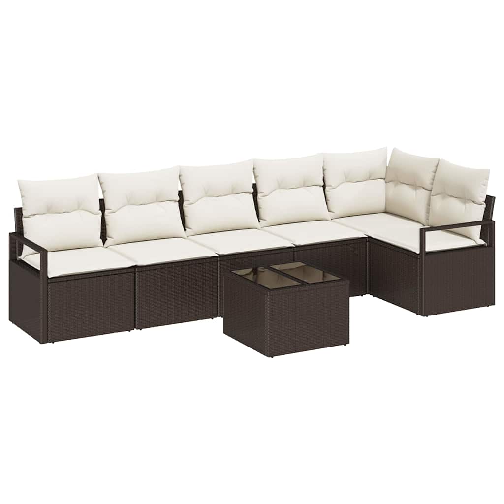 Set di divani con cuscino 7 pcs Marrone polyrattan | homemem39