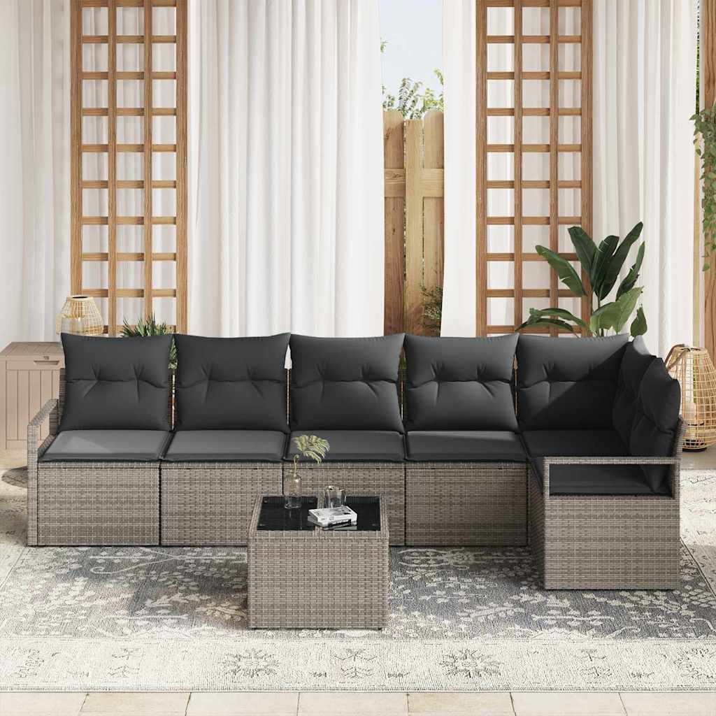 Set di divani con cuscino 7 pcs Grigio polyrattan | homemem39