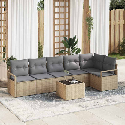 Set di divani con cuscino 7 pcs Beige polyrattan | homemem39