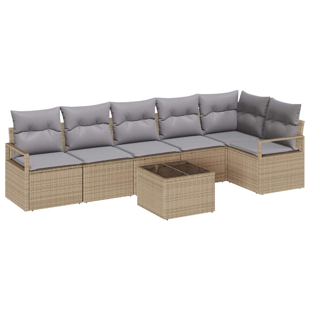 Set di divani con cuscino 7 pcs Beige polyrattan | homemem39