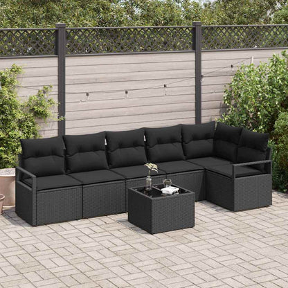 Set di divani con cuscino 7 pcs Nero polyrattan | homemem39