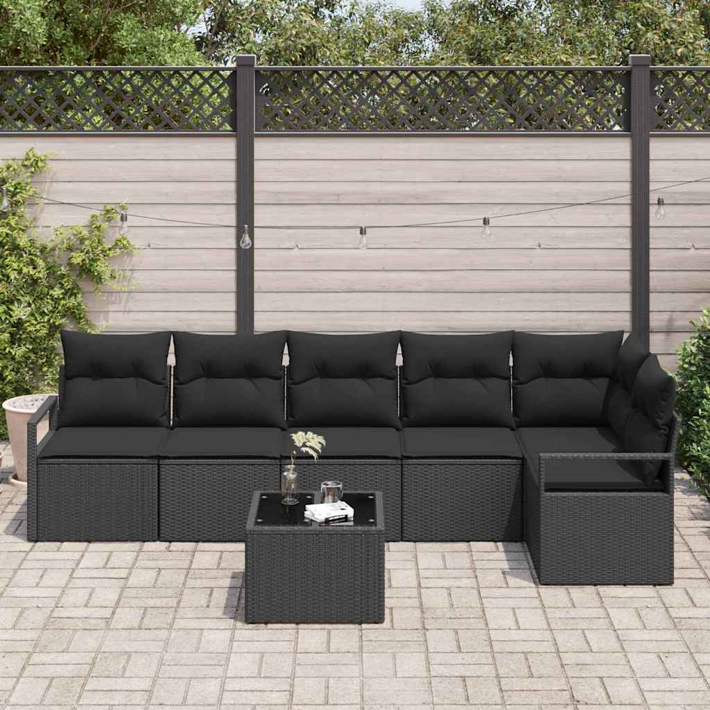 Set di divani con cuscino 7 pcs Nero polyrattan | homemem39