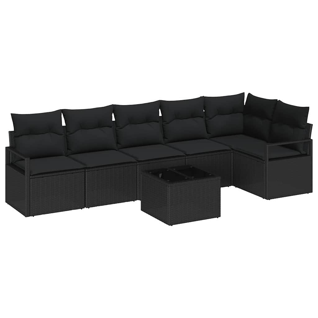 Set di divani con cuscino 7 pcs Nero polyrattan | homemem39