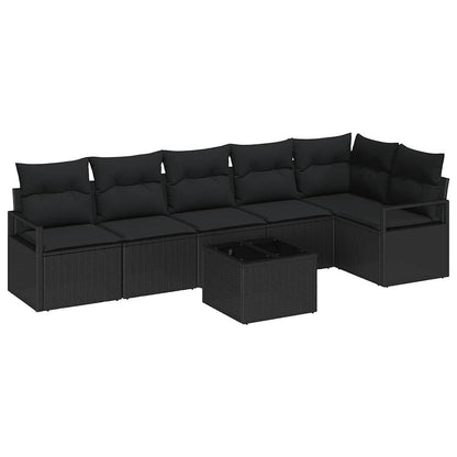 Set di divani con cuscino 7 pcs Nero polyrattan | homemem39