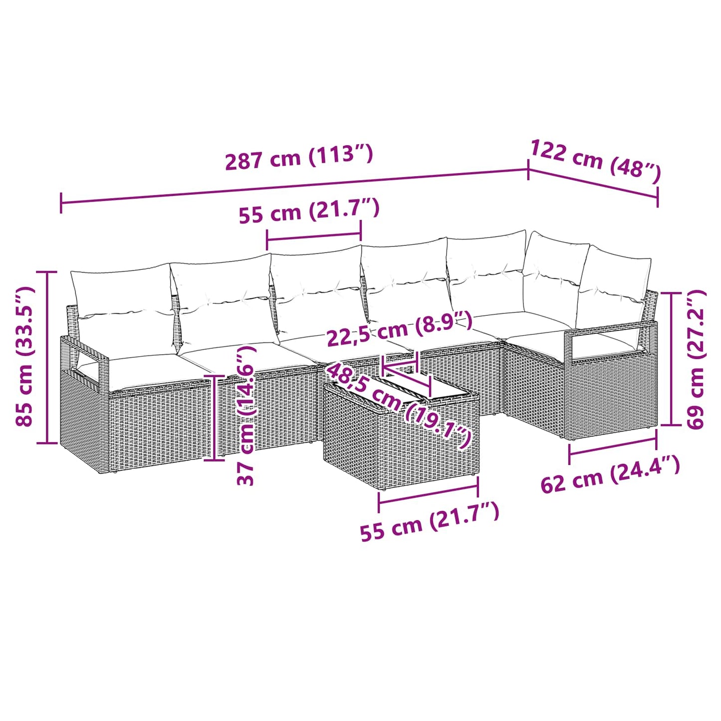 Set di divani 7 pcs Nero polyrattan | homemem39