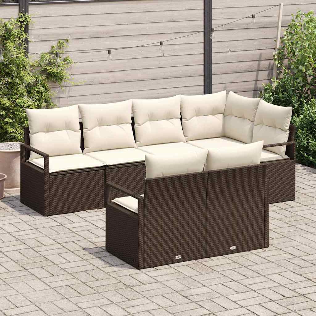 Set di divani con cuscino 7 pcs Marrone polyrattan | homemem39