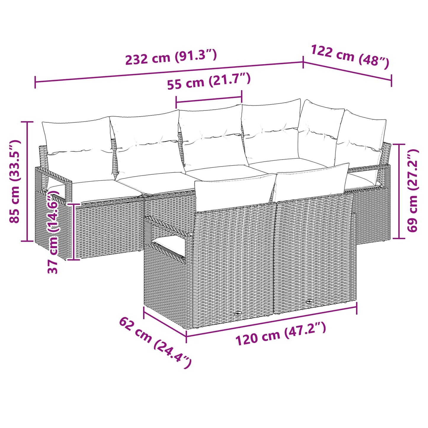 Set di divani 7 pcs Marrone polyrattan | homemem39