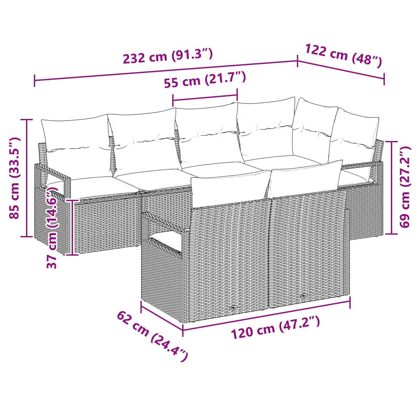 Set di divani 7 pcs Nero polyrattan | homemem39