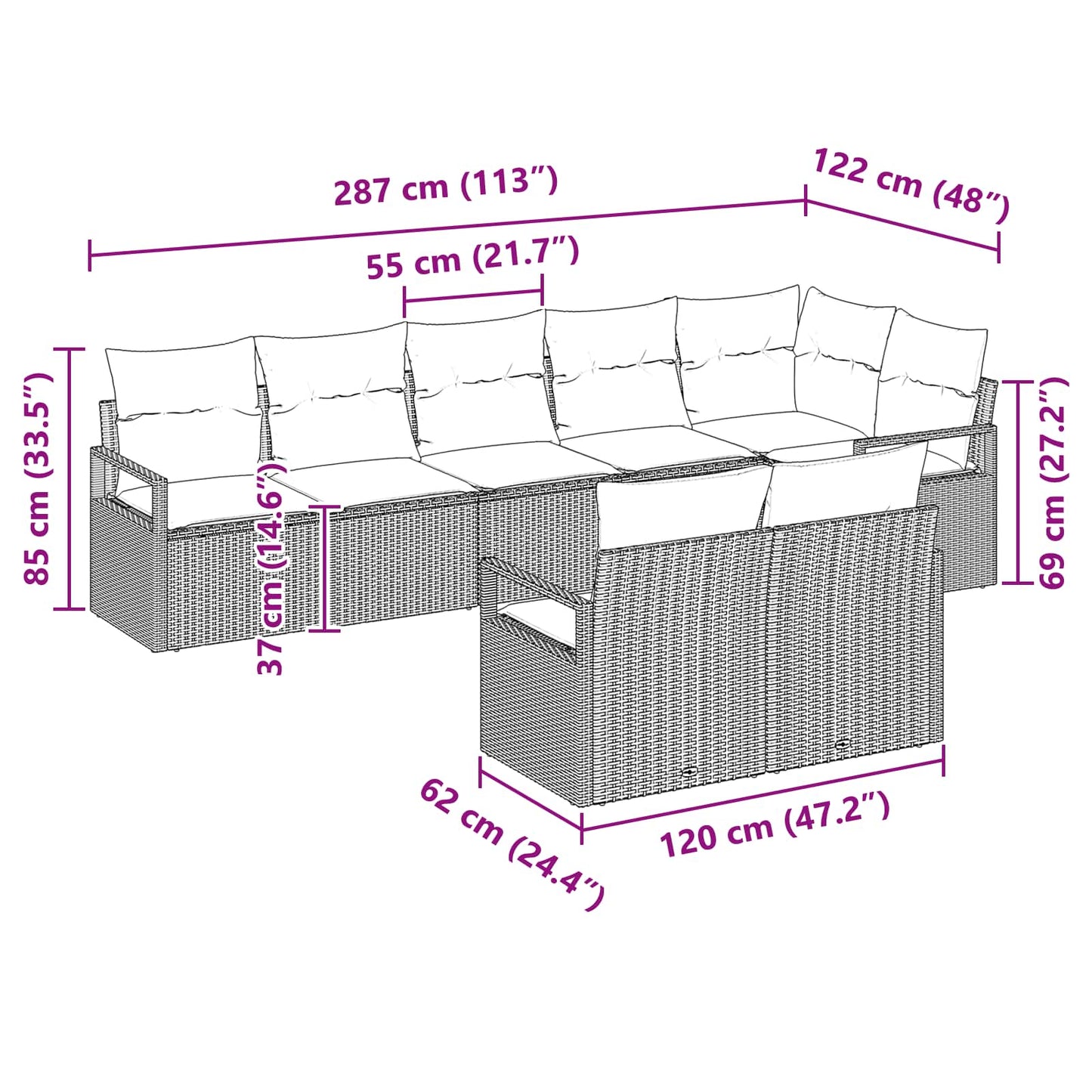 Set di divani 8 pcs Marrone polyrattan | homemem39