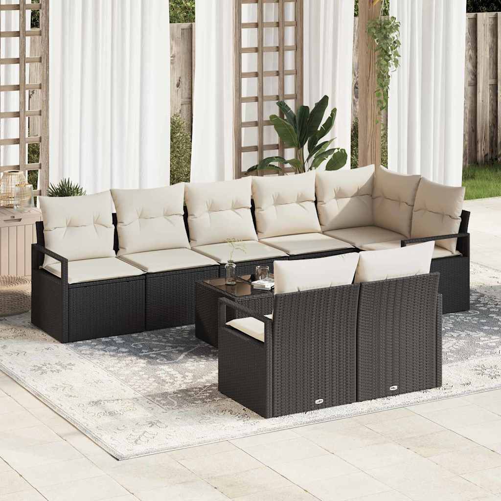 Set di divani con cuscino 9 pcs Nero polyrattan | homemem39