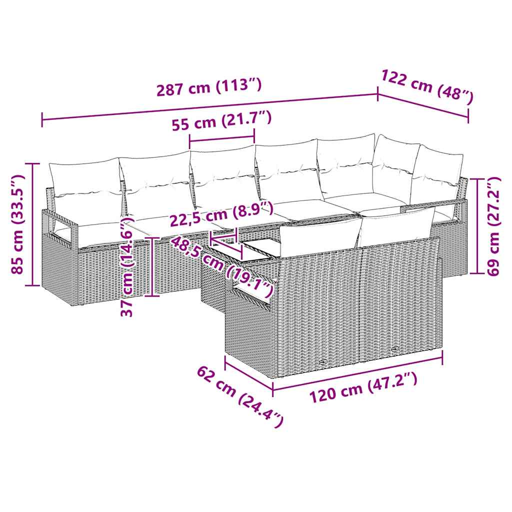 Set di divani con cuscino 9 pcs Nero polyrattan | homemem39