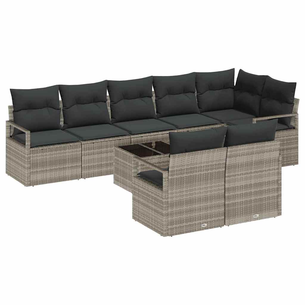 Set di divani con cuscino 9 pcs Grigio chiaro polyrattan | homemem39