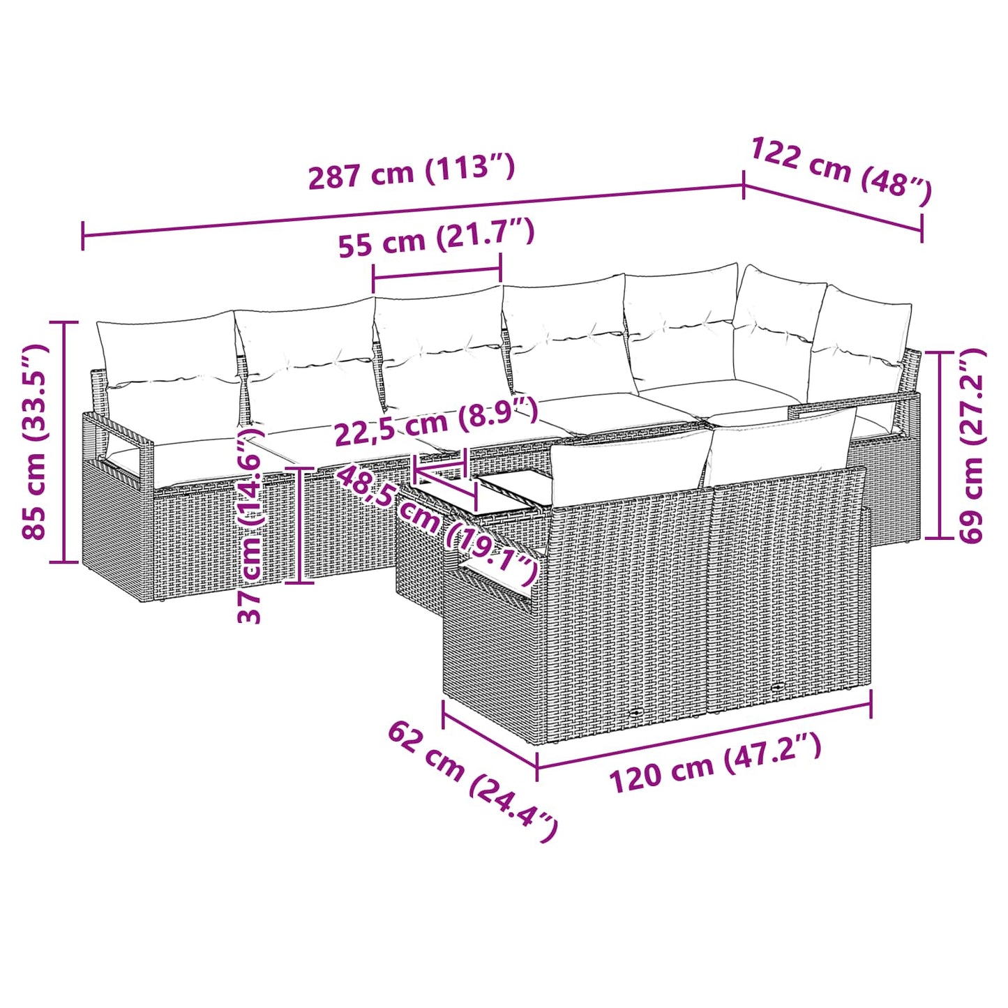 Set di divani 9 pcs Nero polyrattan | homemem39