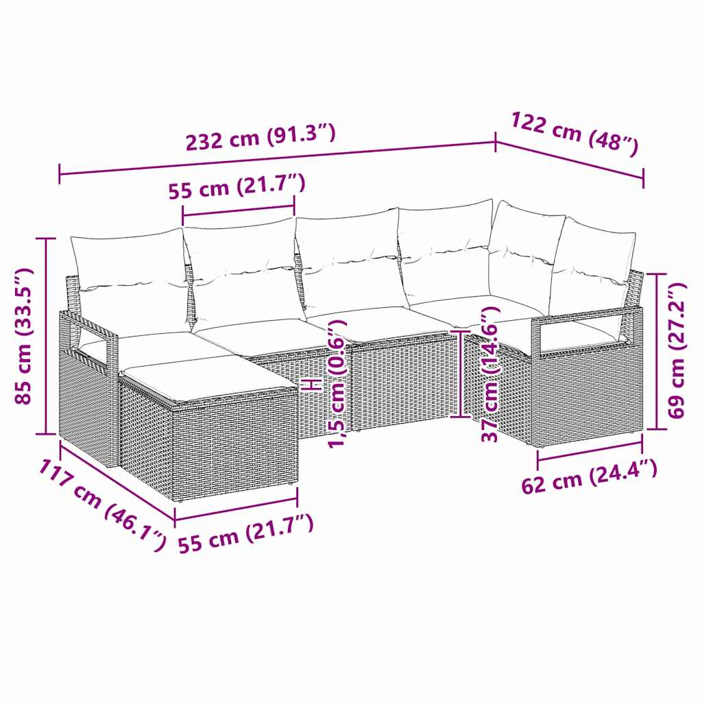 Set di divani 6 pz Nero polyrattan | homemem39