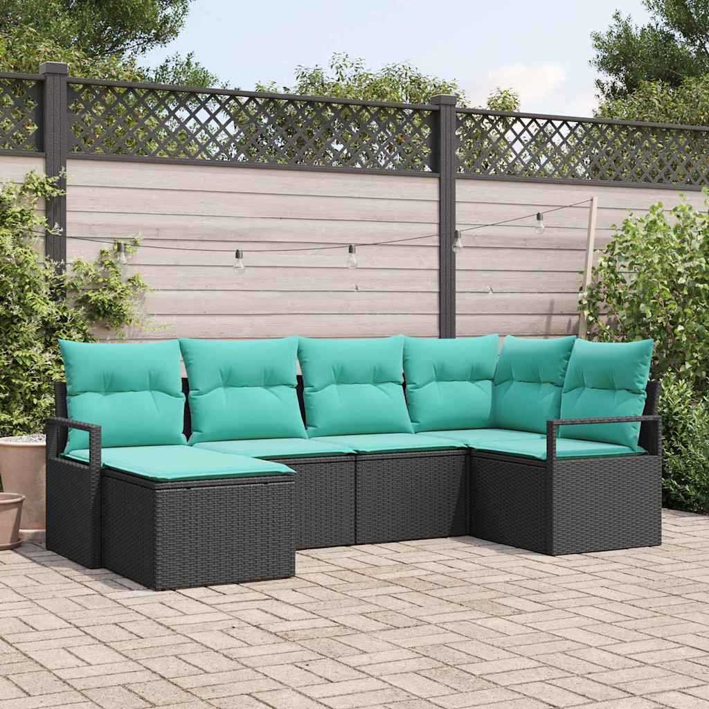 Set di divani con cuscino 6 pcs Nero polyrattan | homemem39