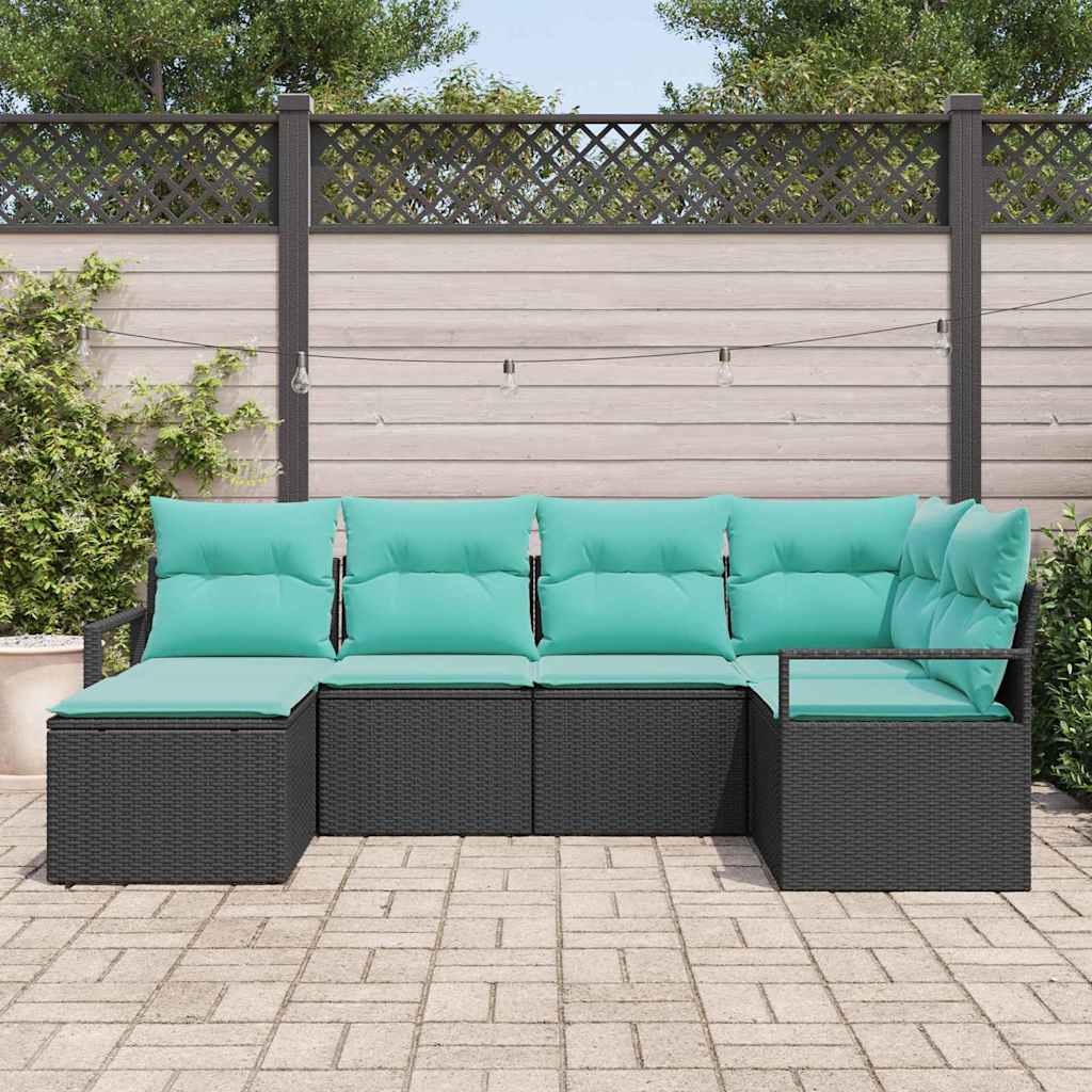 Set di divani con cuscino 6 pcs Nero polyrattan | homemem39