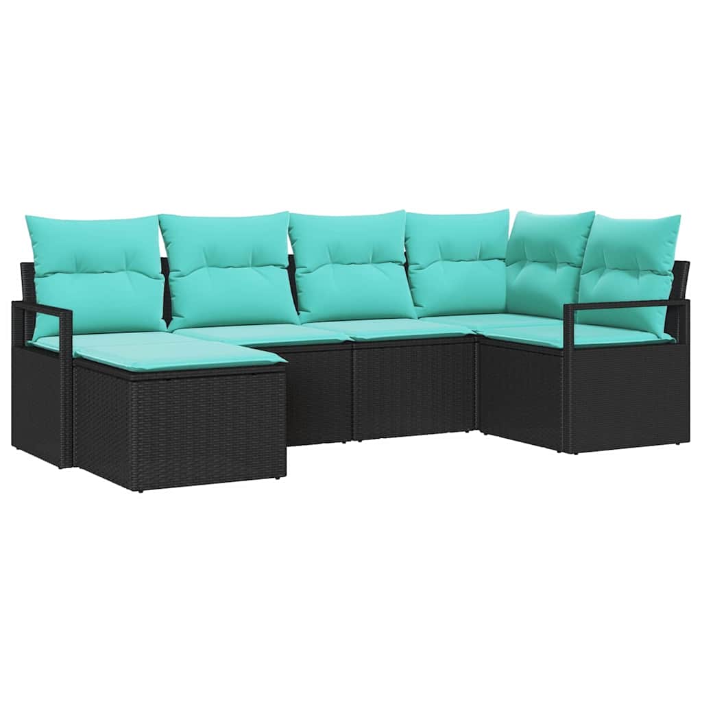 Set di divani con cuscino 6 pcs Nero polyrattan | homemem39