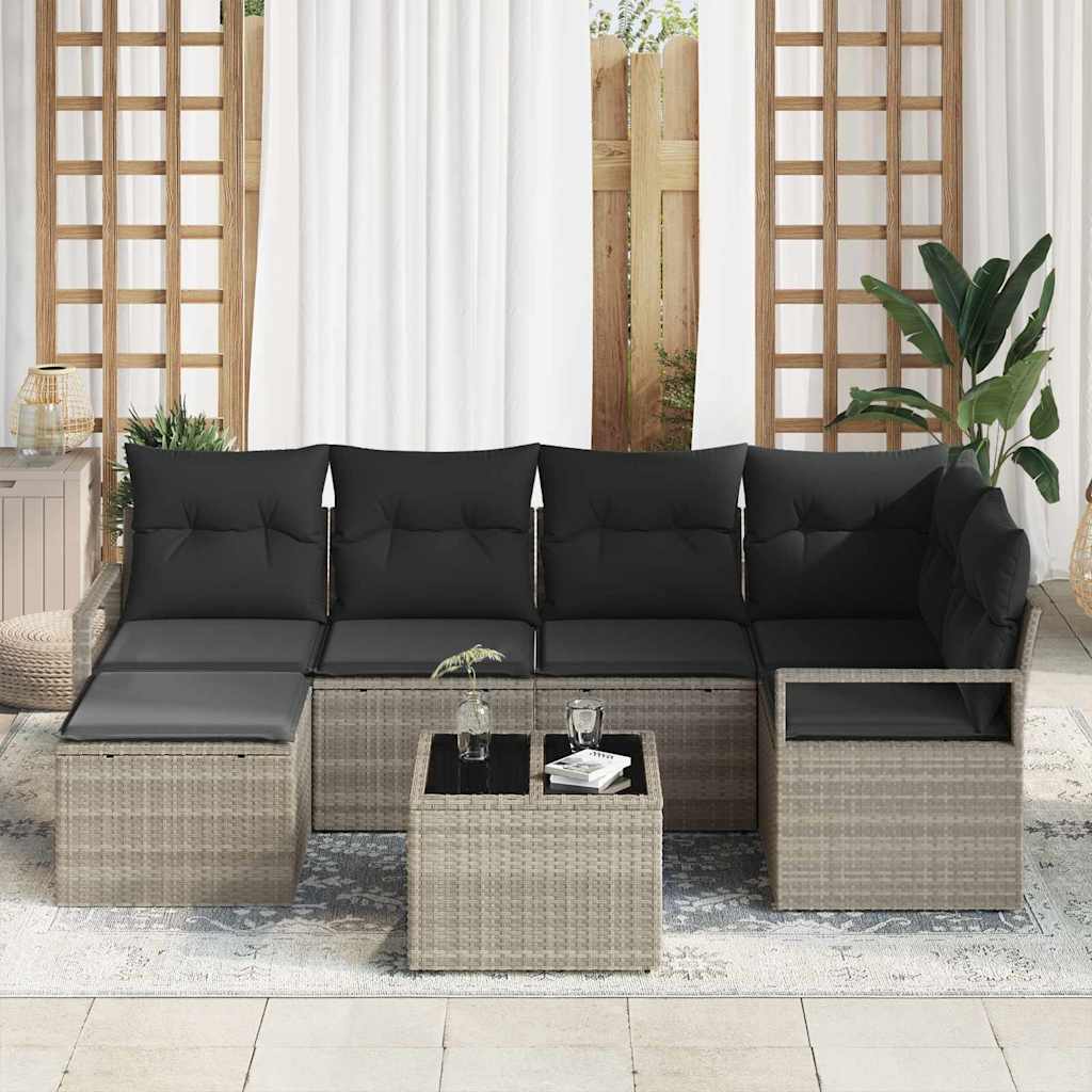 Set di divani 7 pcs Grigio chiaro polyrattan | homemem39