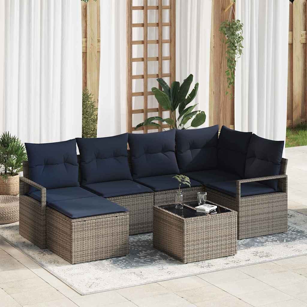 Set di divani con cuscino 7 pcs Grigio polyrattan | homemem39