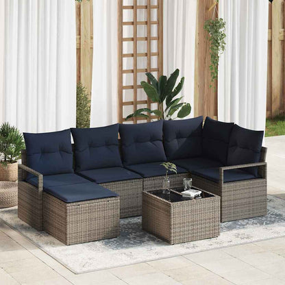 Set di divani con cuscino 7 pcs Grigio polyrattan | homemem39