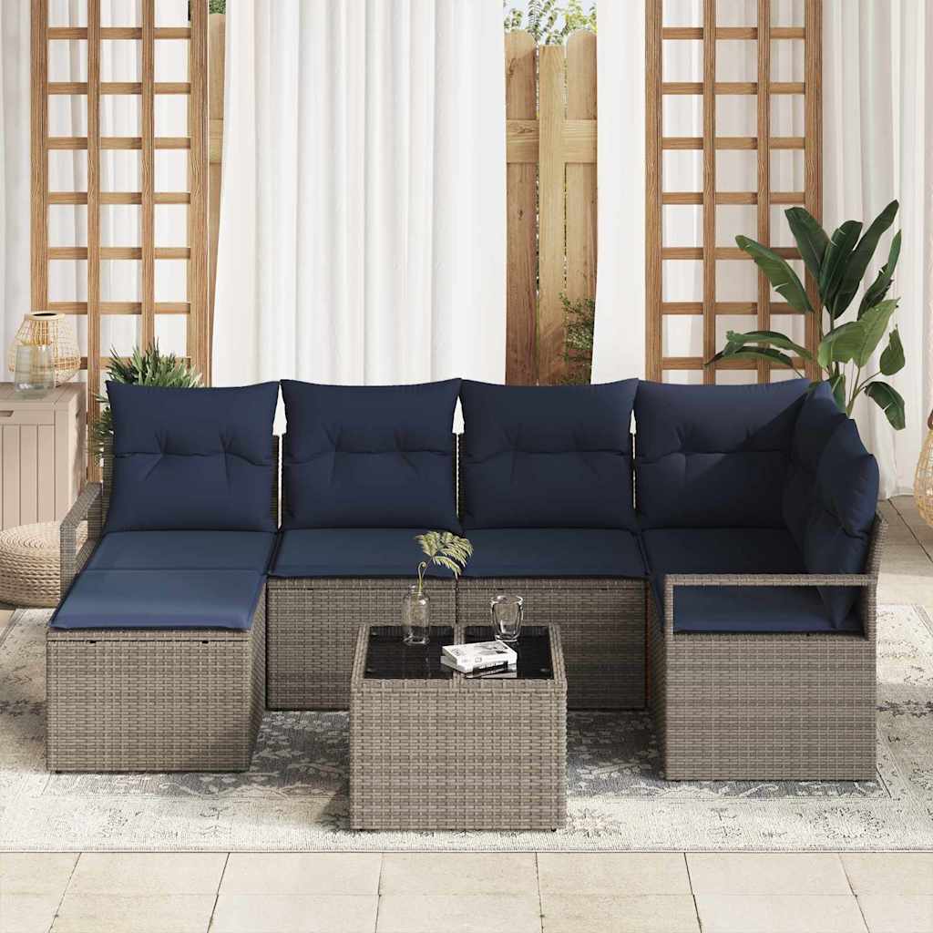 Set di divani con cuscino 7 pcs Grigio polyrattan | homemem39