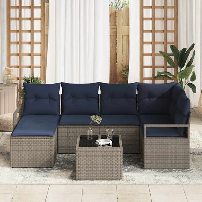 Set di divani con cuscino 7 pcs Grigio polyrattan | homemem39